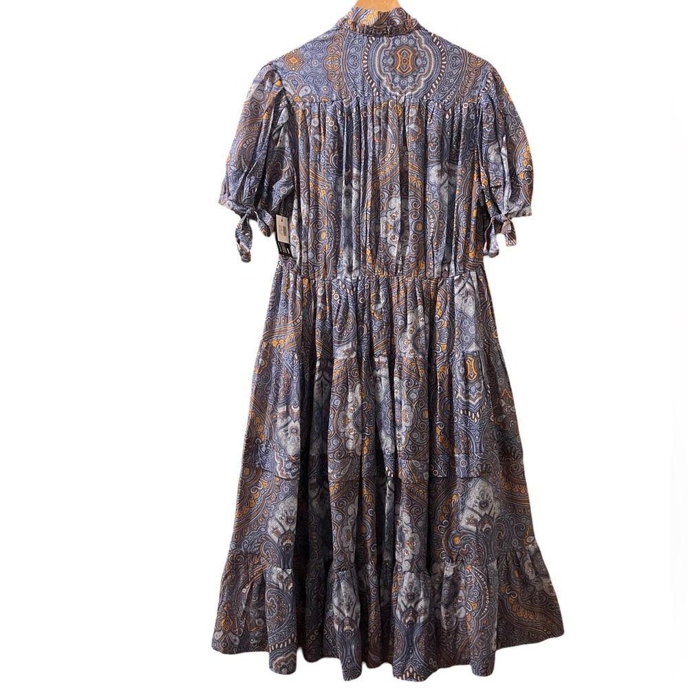 Evi Grintela Shirt Dress Oasis Paisley Ruffled Cotton Silk Midi Cottagecore Sz M - Picture 4 of 10